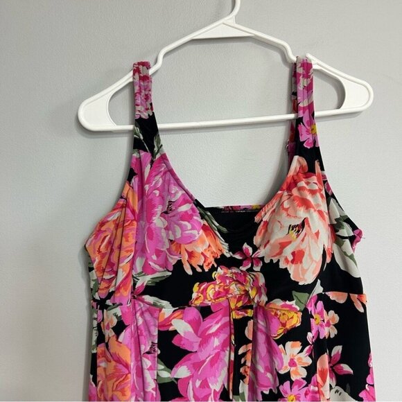 Bal Harbour Floral Pink Orange One Piece Swimsuit Dress Women’s Size 20 - Picture 2 of 6